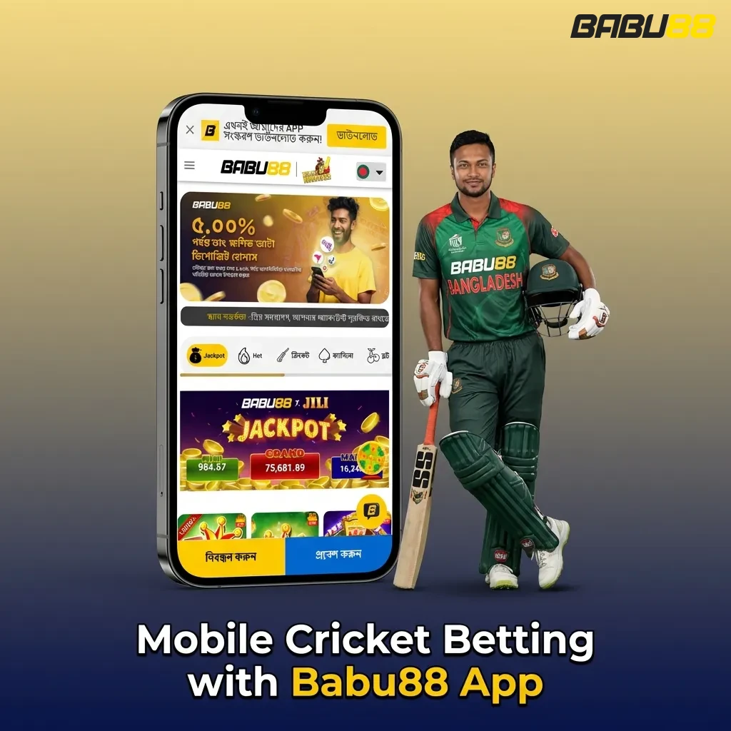 Babu88 mobile betting app interface showing cricket matches and betting options on smartphone screen