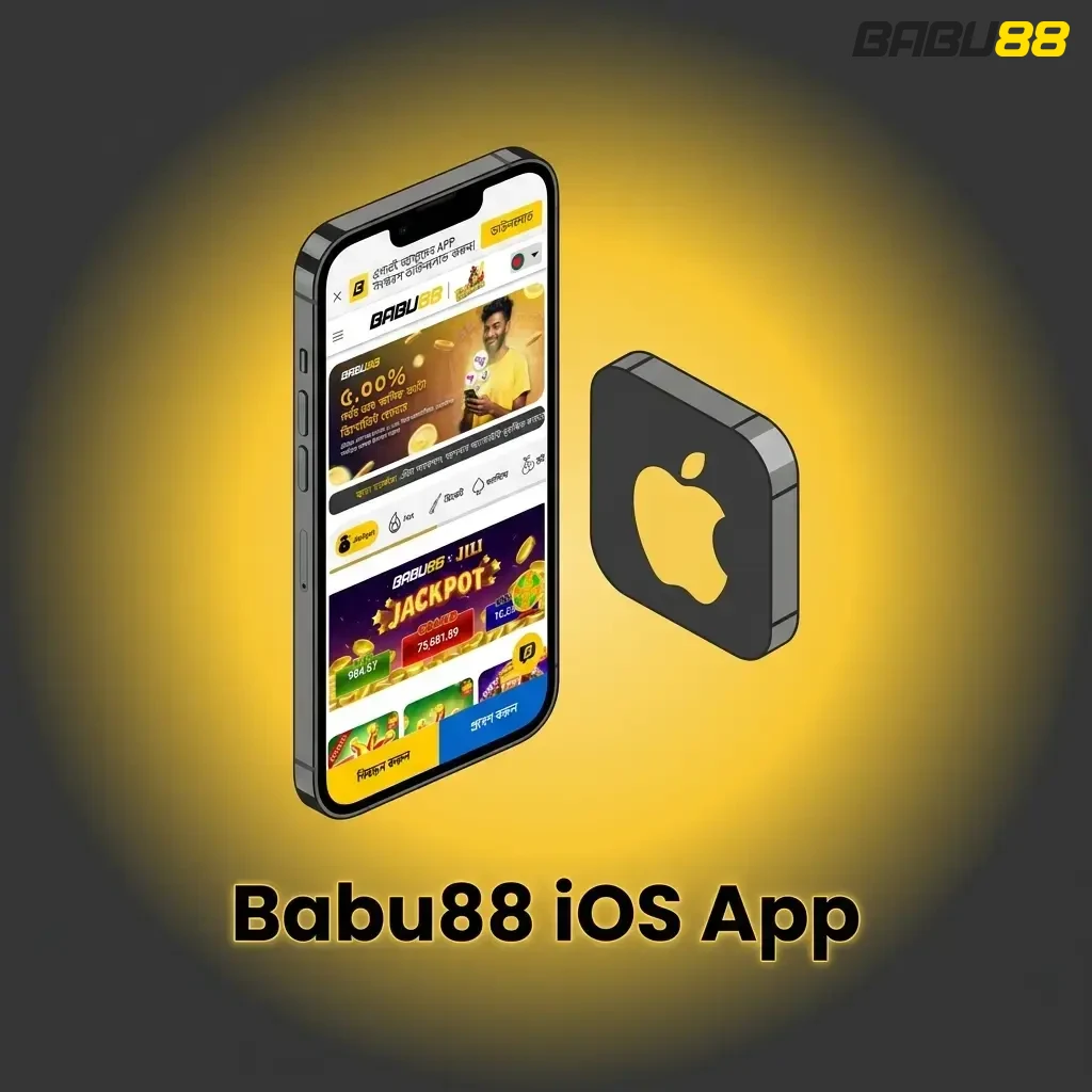 Babu88 iOS app interface on iPhone and iPad showing sports betting and casino games for Bangladesh users