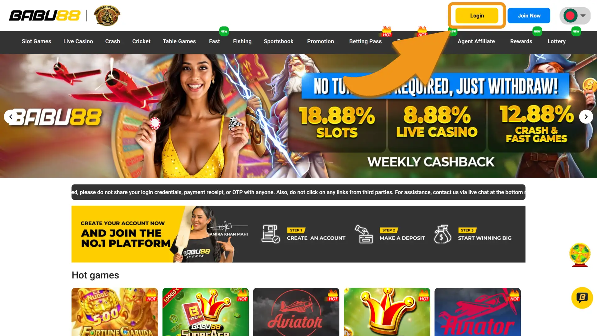 Click the login button on the Babu88 official main page to access your profile.