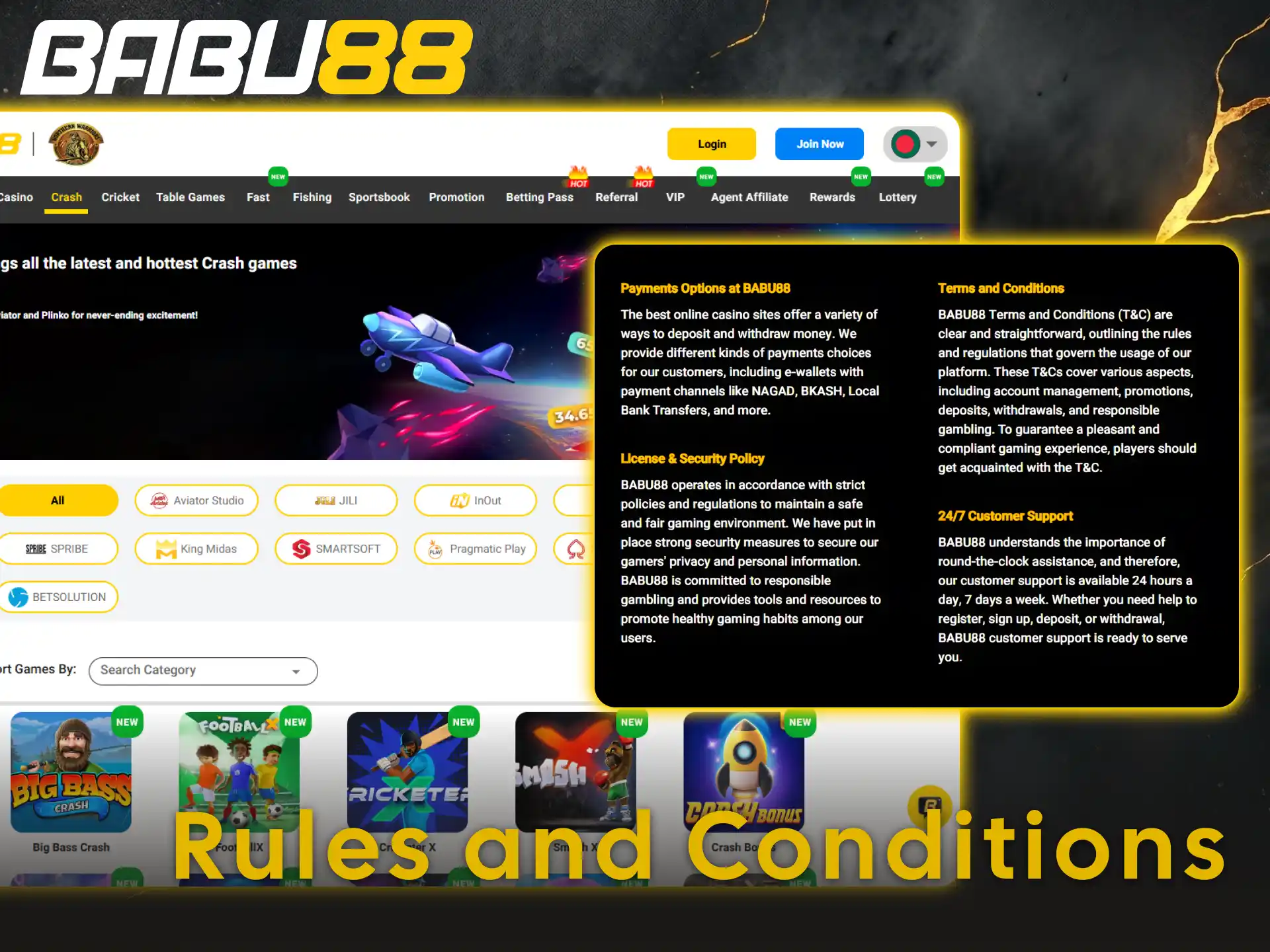 Review important rules and conditions before placing bets on Babu88.